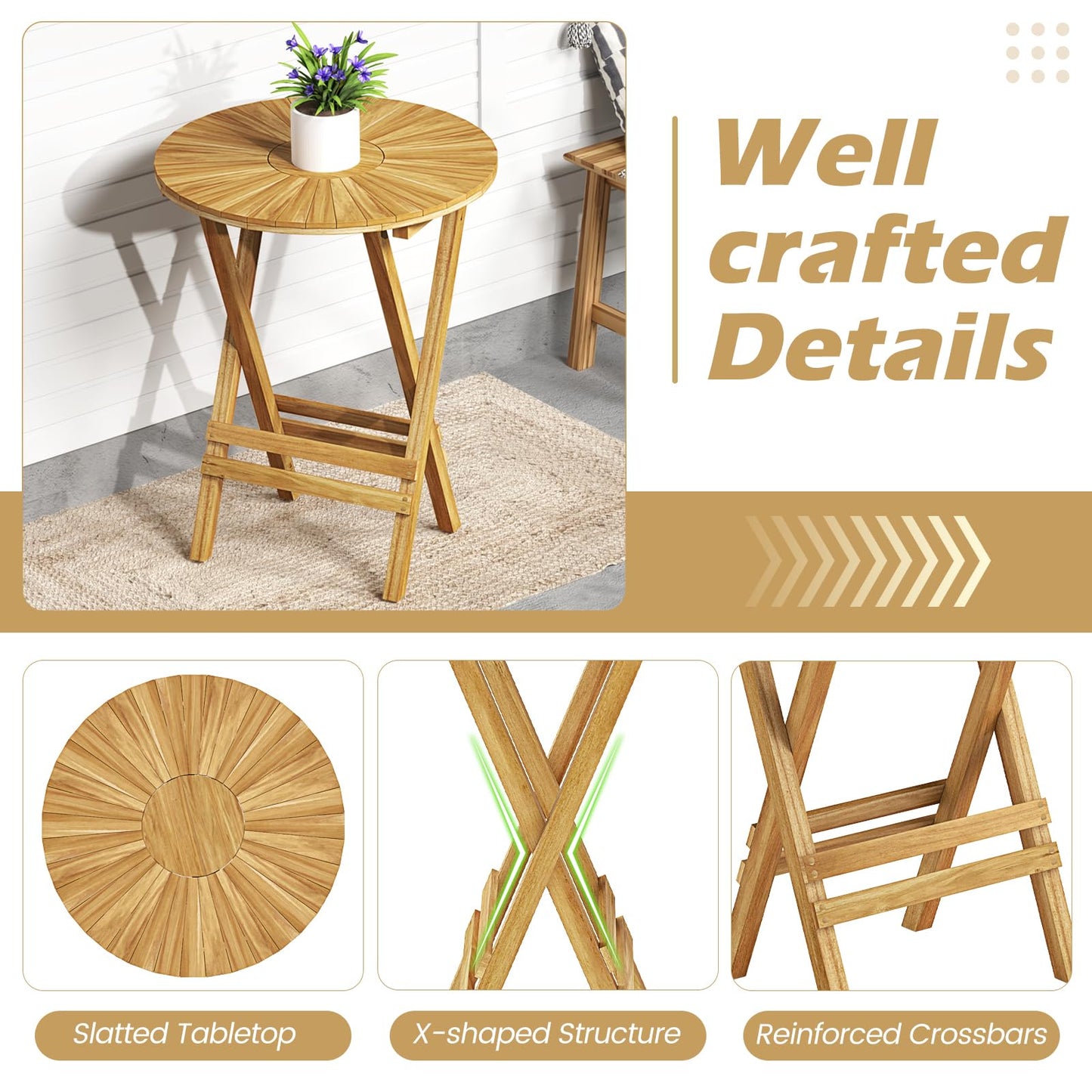 Tangkula Table d'appoint pliante de patio avec plateau à lattes et cadre en X