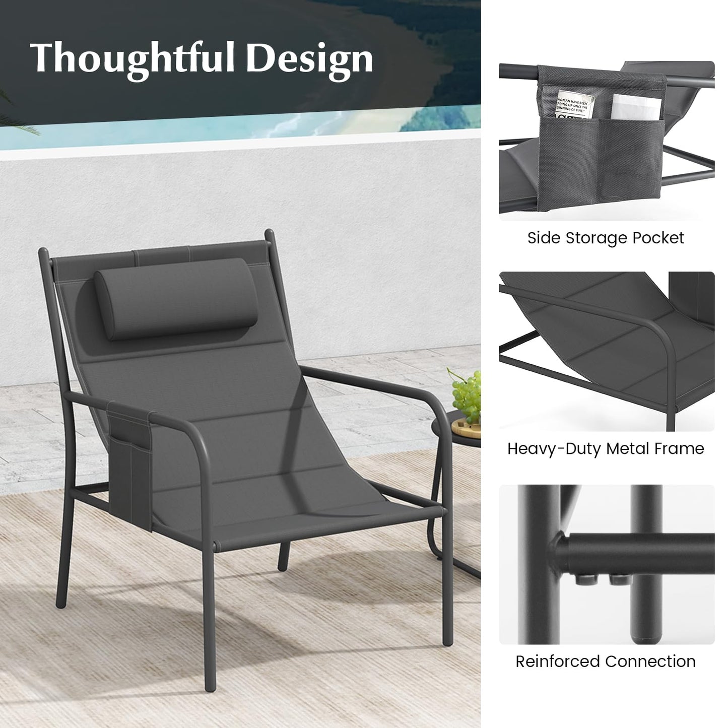 Tangkukla 3 Piece Outdoor Bistro Set, Patio Metal Chair & Coffee Table Set