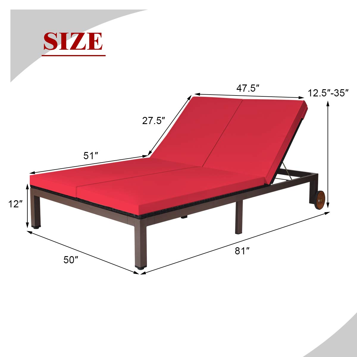 Tangkula 2-Person Patio Lounge Chair, Outdoor Rattan Double Wicker Daybed