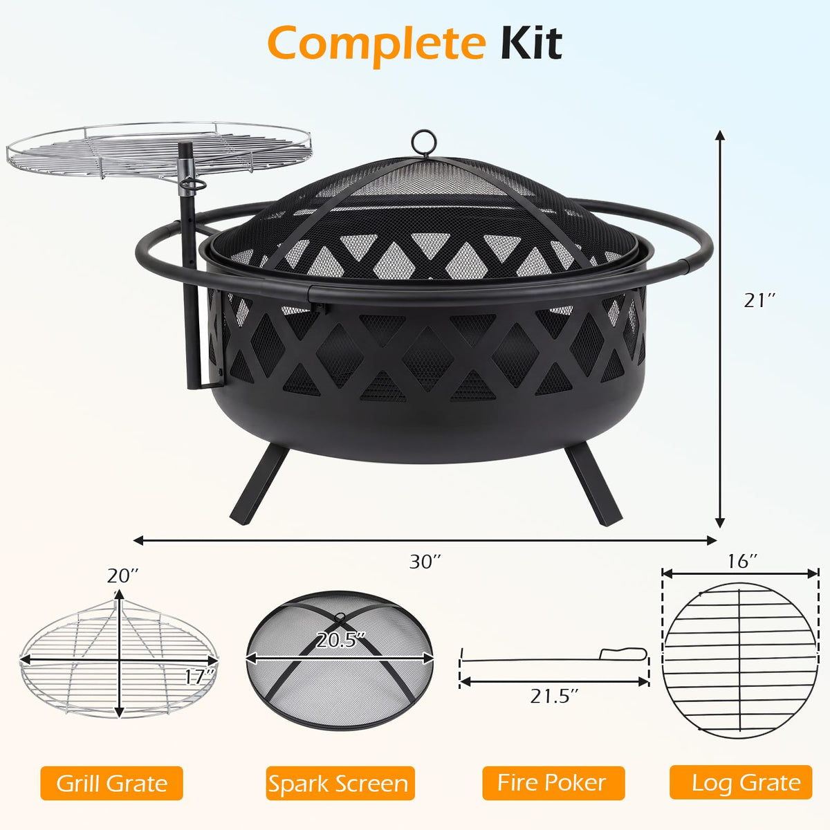 Tangkula Outdoor Round Wood Burning Fire Pit(30/36 in)