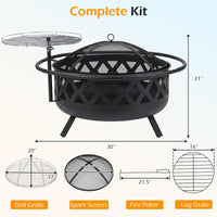 Tangkula Outdoor Round Wood Burning Fire Pit(30/36 in)