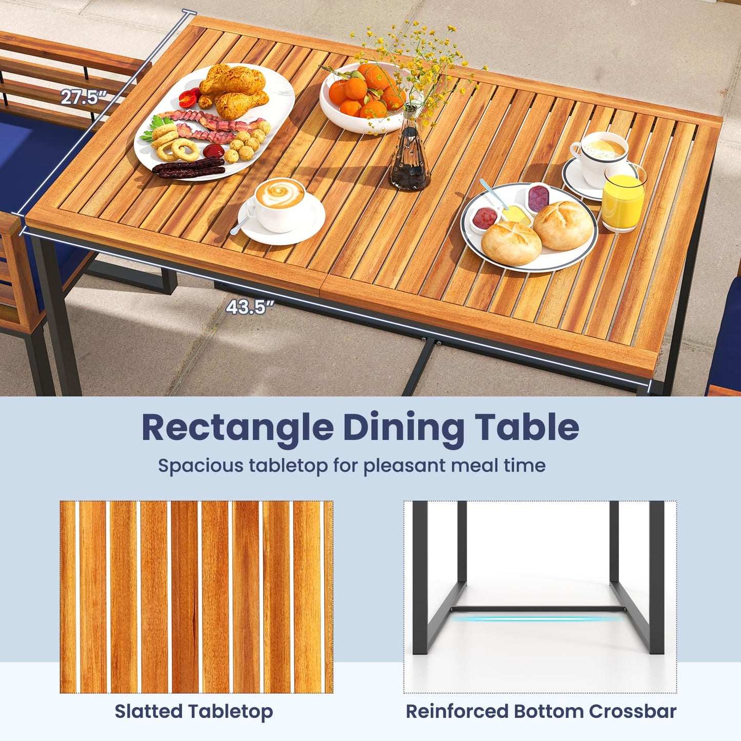 Tangkula Acacia Wood Patio Dining Table