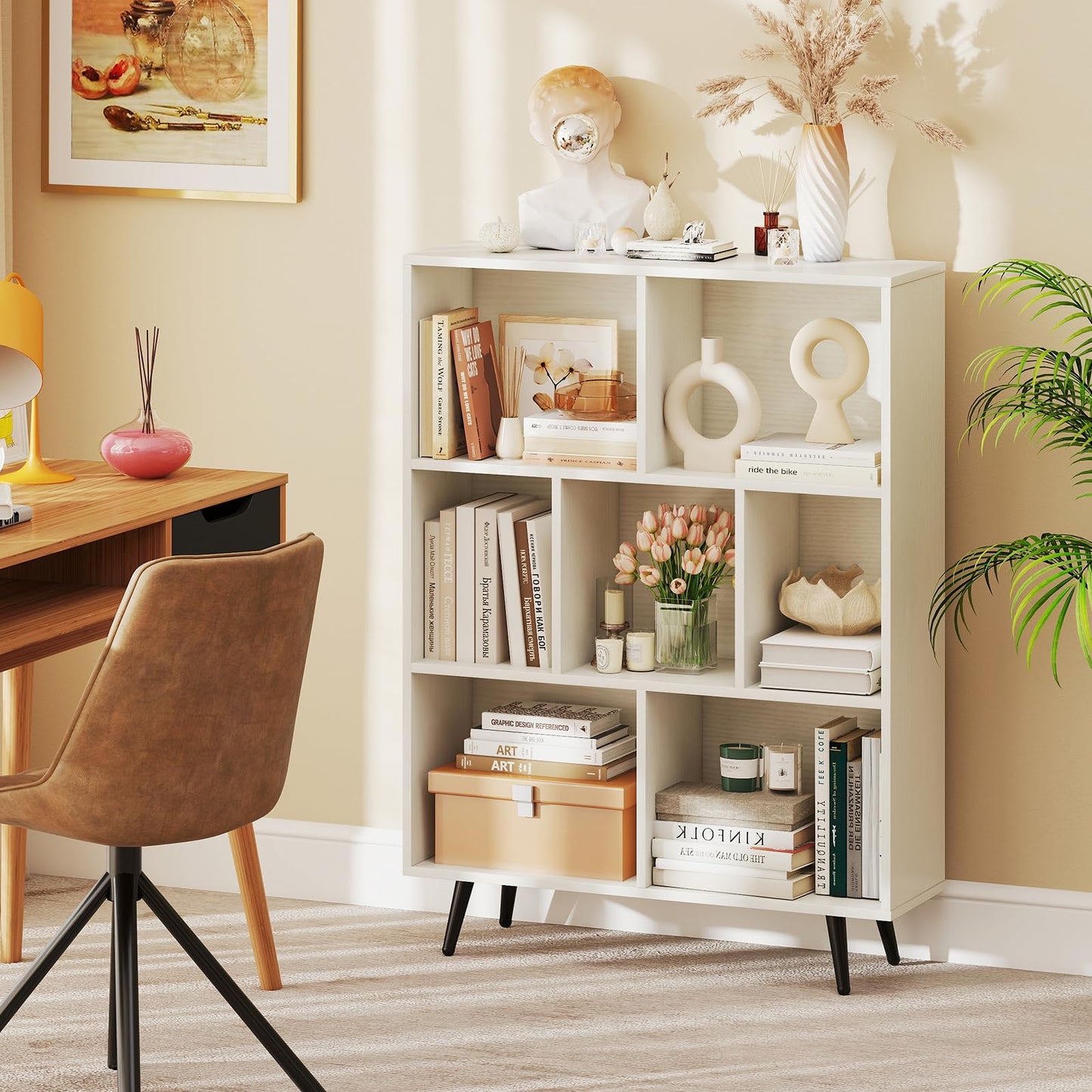 Tangkula Modern 7-Cube Bookcase with 4 Tapered Metal Legs