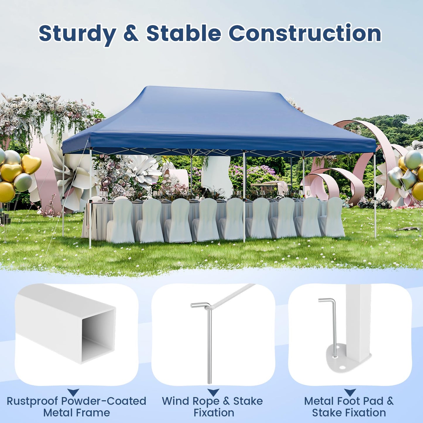 Tangkula 10x20 Ft Pop Up Canopy, Instant Setup Canopy Tent with 12 Stakes & 6 Ropes
