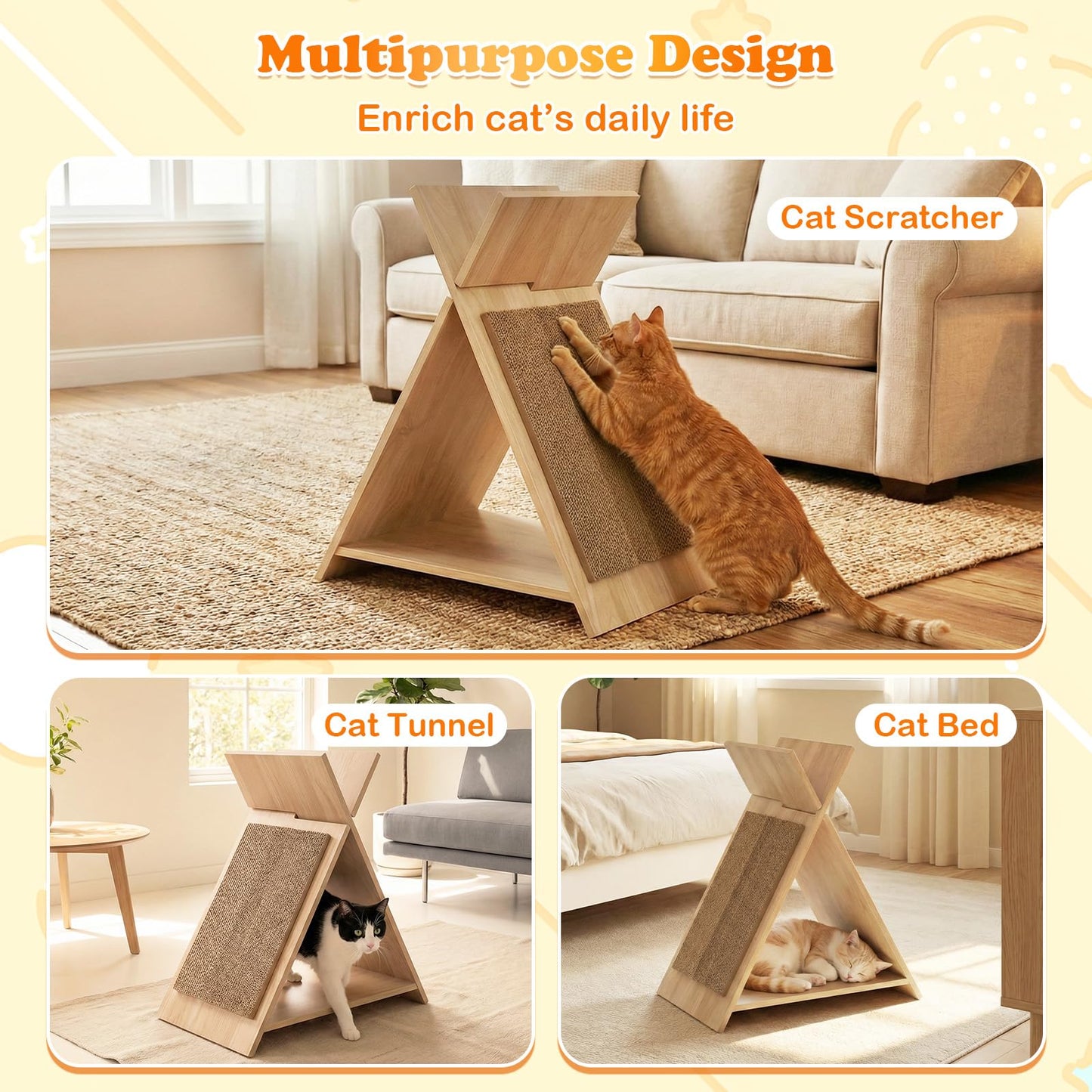 Tangkula Arbre à Chat Vertical en Carton Ondulé avec Griffoir Triangle