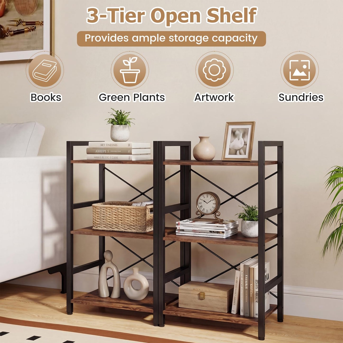 Tangkula 16.5" Width Wooden Open Bookcase with Metal Frame