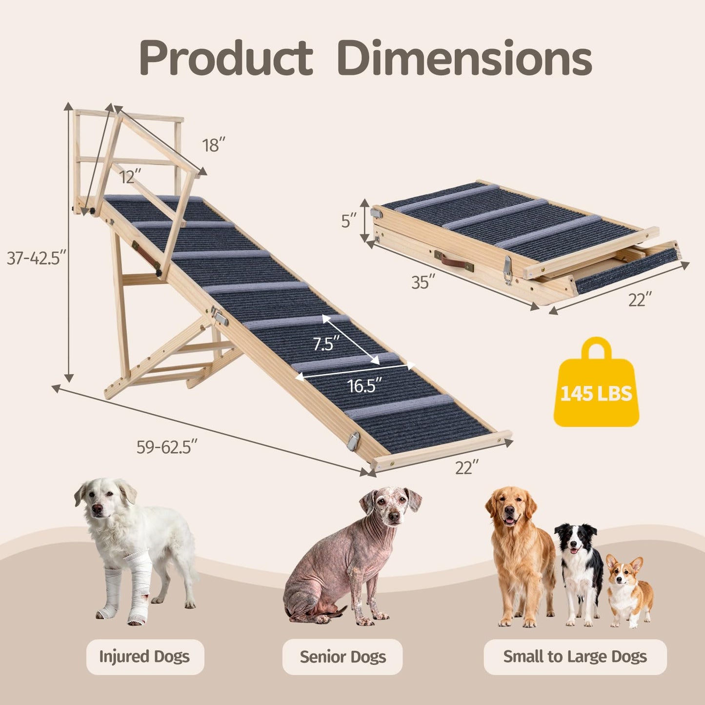 Tangkula Foldable Dog Ramp for High Bed Couch