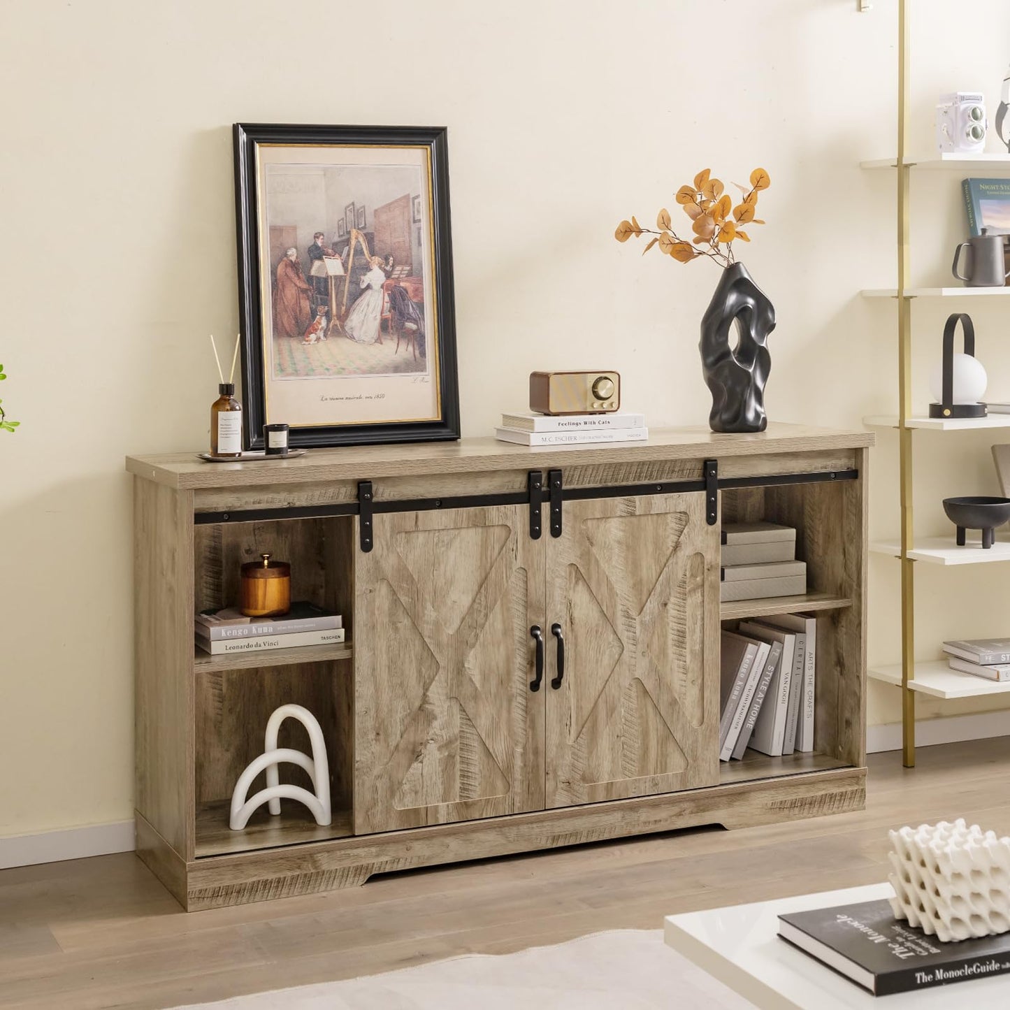 Tangkula Sliding Barn Door TV Stand for TVs up to 65”