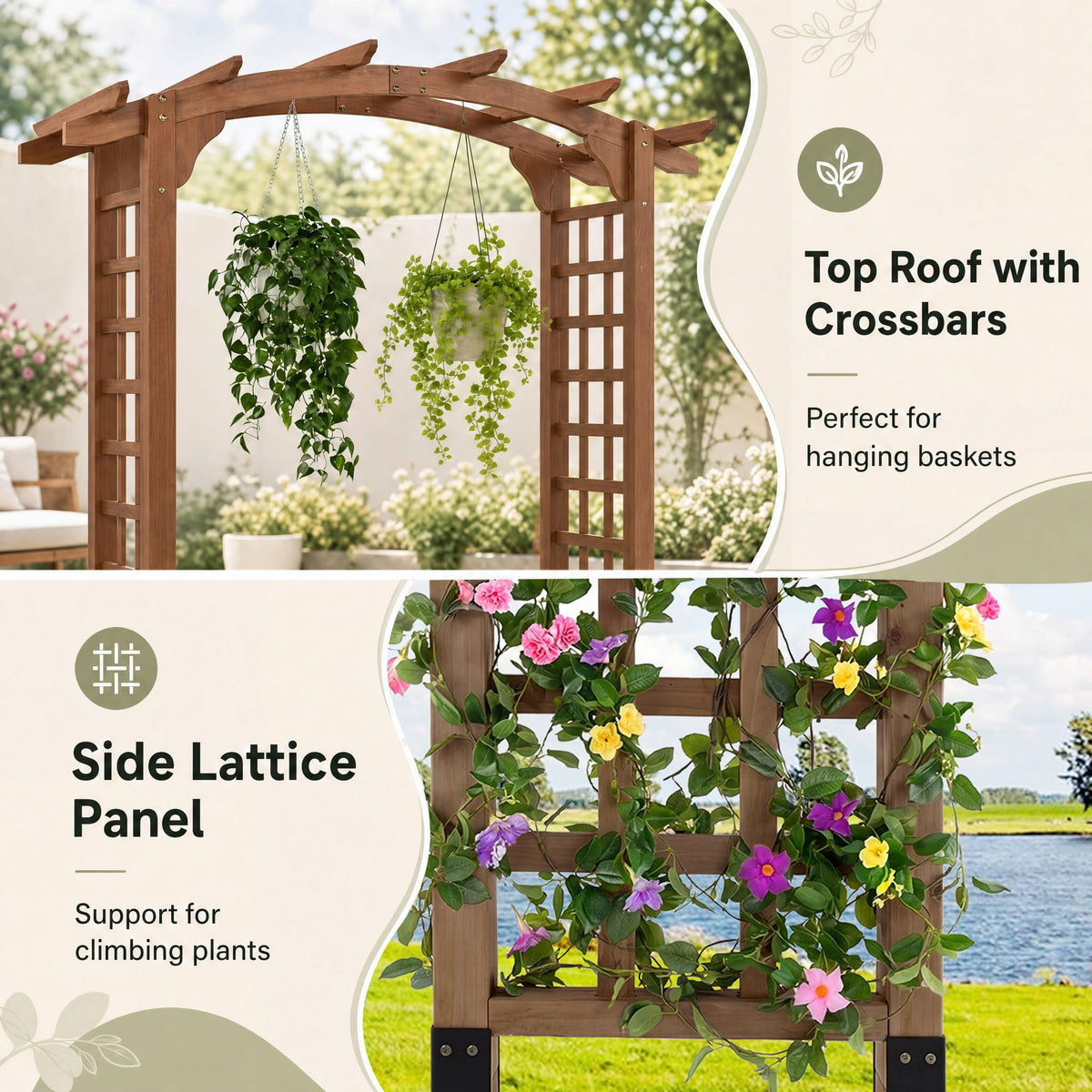 Tangkula 90" Wood Garden Arch Trellis for Backyard Lawn Patio Garden Entrance