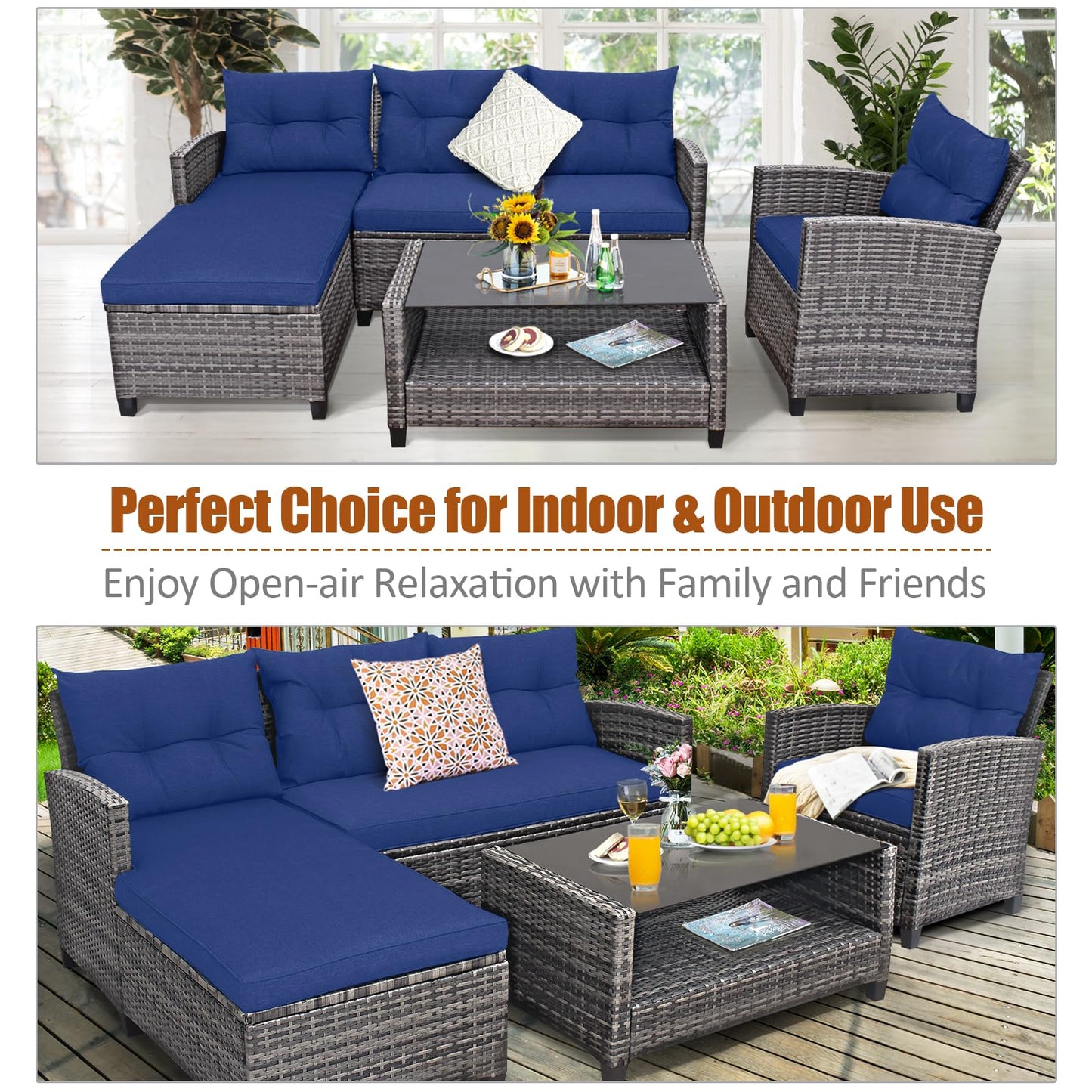 Tangkula 4 Pieces Rattan Conversation Set