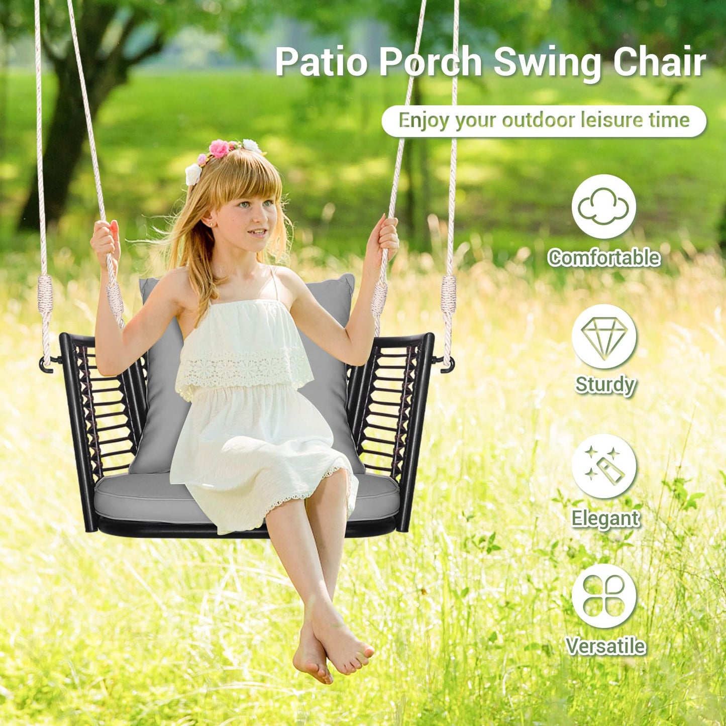 Tangkula Outdoor Metal Porch Swing for Front Porch