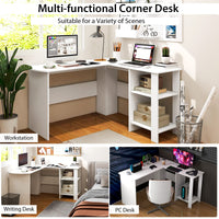 Tangkula White L Shaped Desk with Storage Shelves