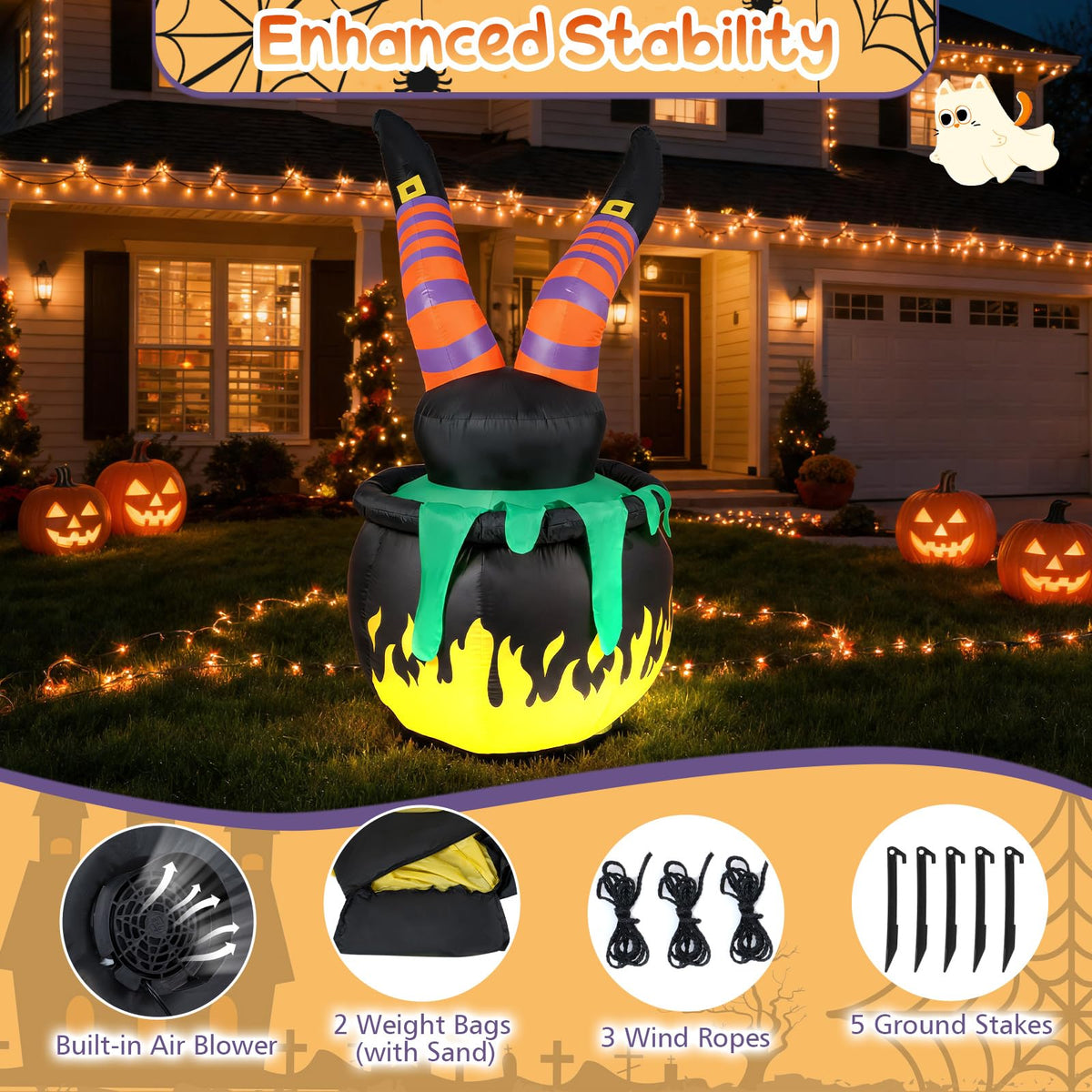 Tangkula 6 FT Animated Halloween Lighted Inflatable Kicking Witch