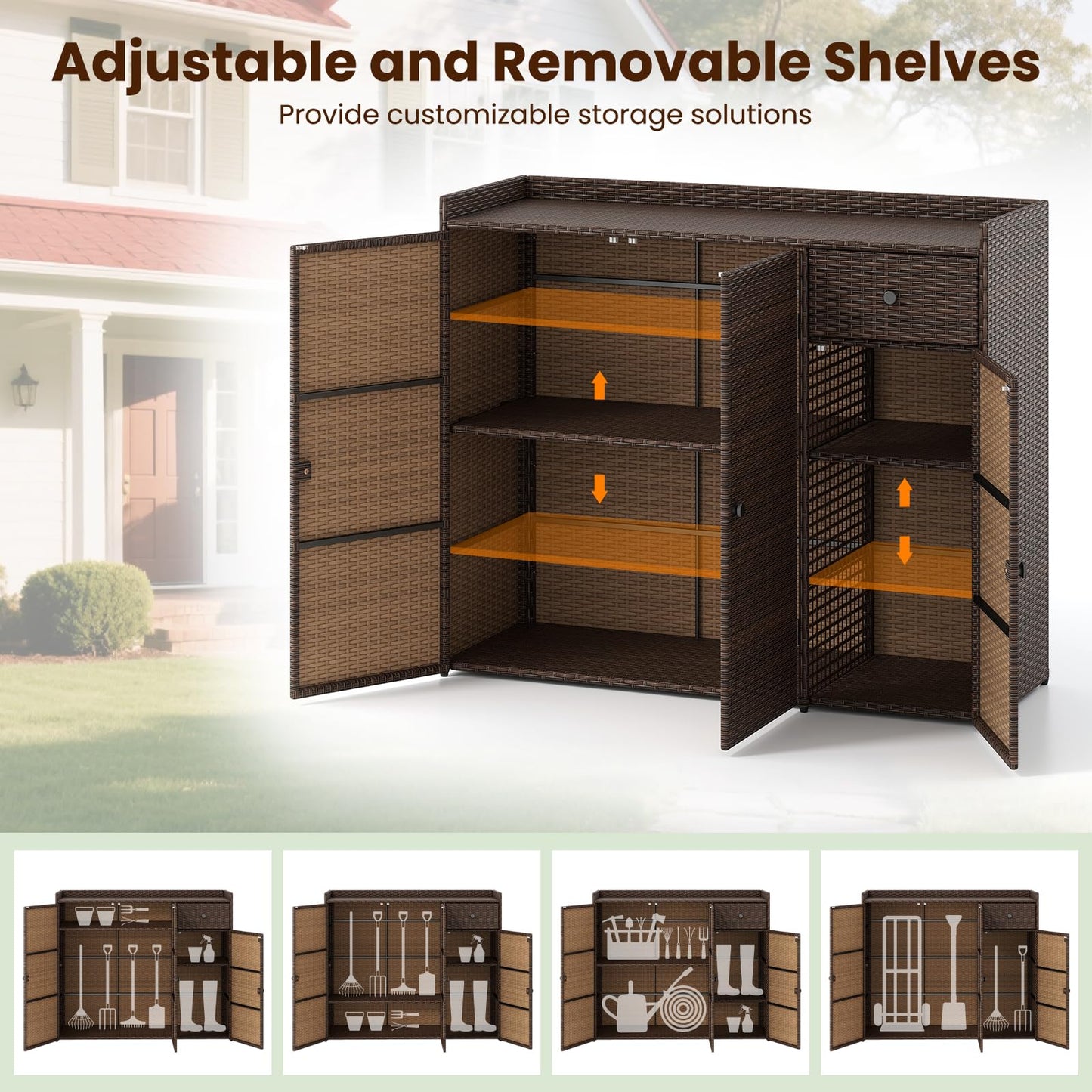 Tangkula Rattan Outdoor Storage Cabinet for Patio Garden Poolside