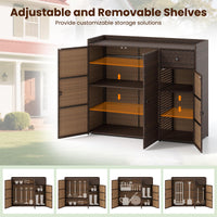 Tangkula Rattan Outdoor Storage Cabinet for Patio Garden Poolside