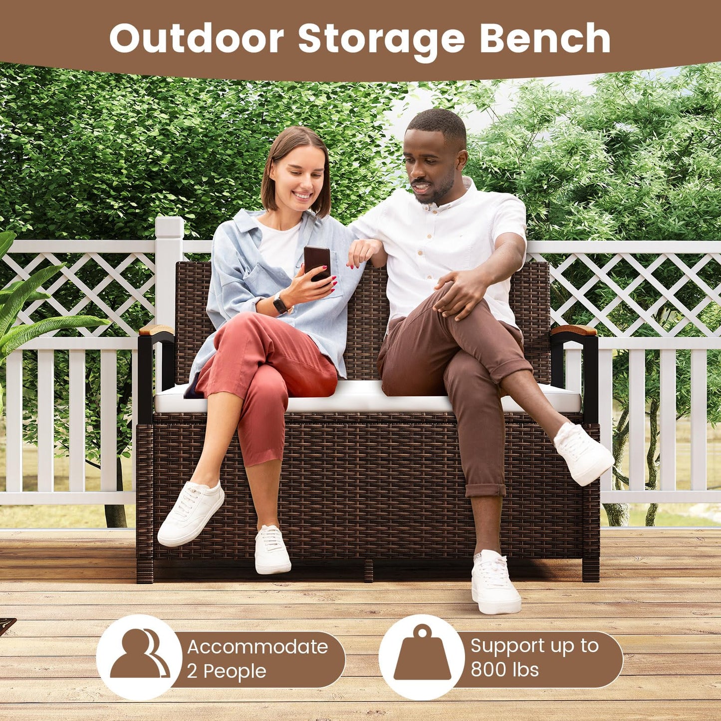 Tangkula 46 Gallon Outdoor Bench with Storage for Porch Backyard Poolside