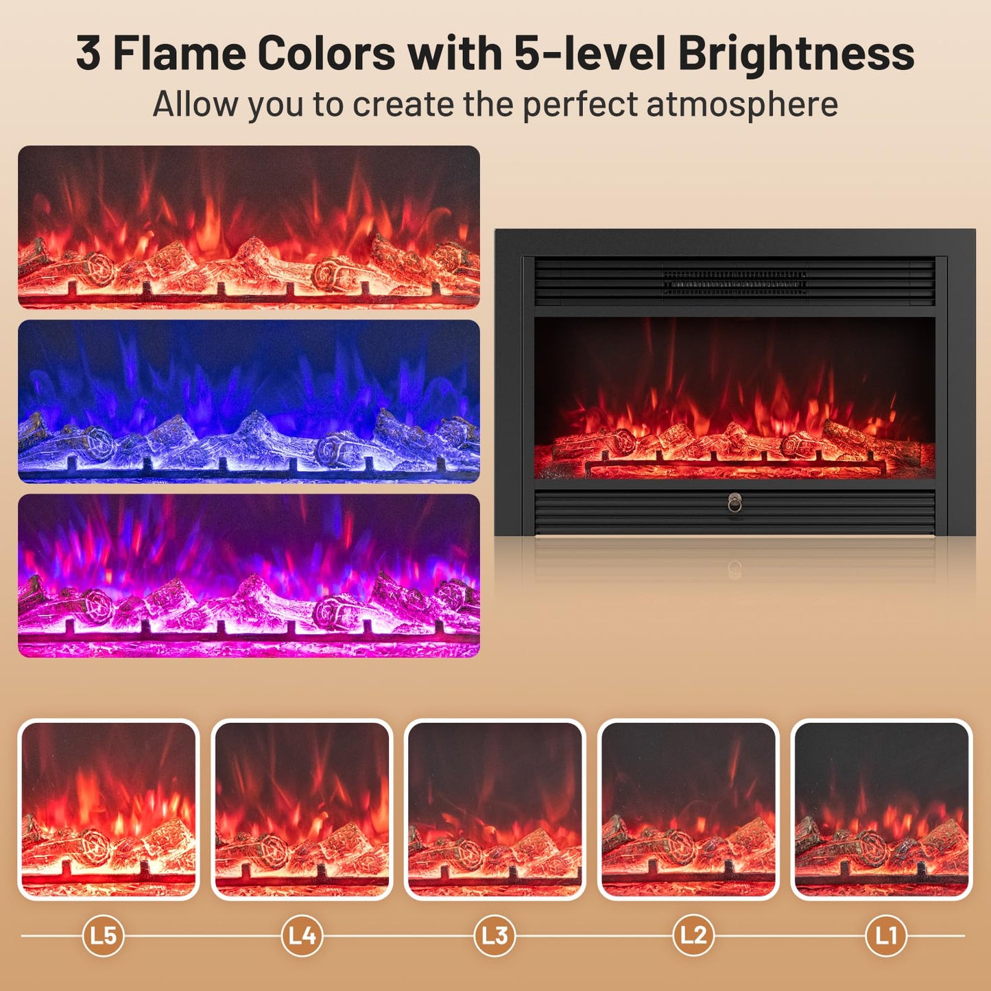 Tangkula 750W/1500W Recessed Fireplace Heater with Remote Control