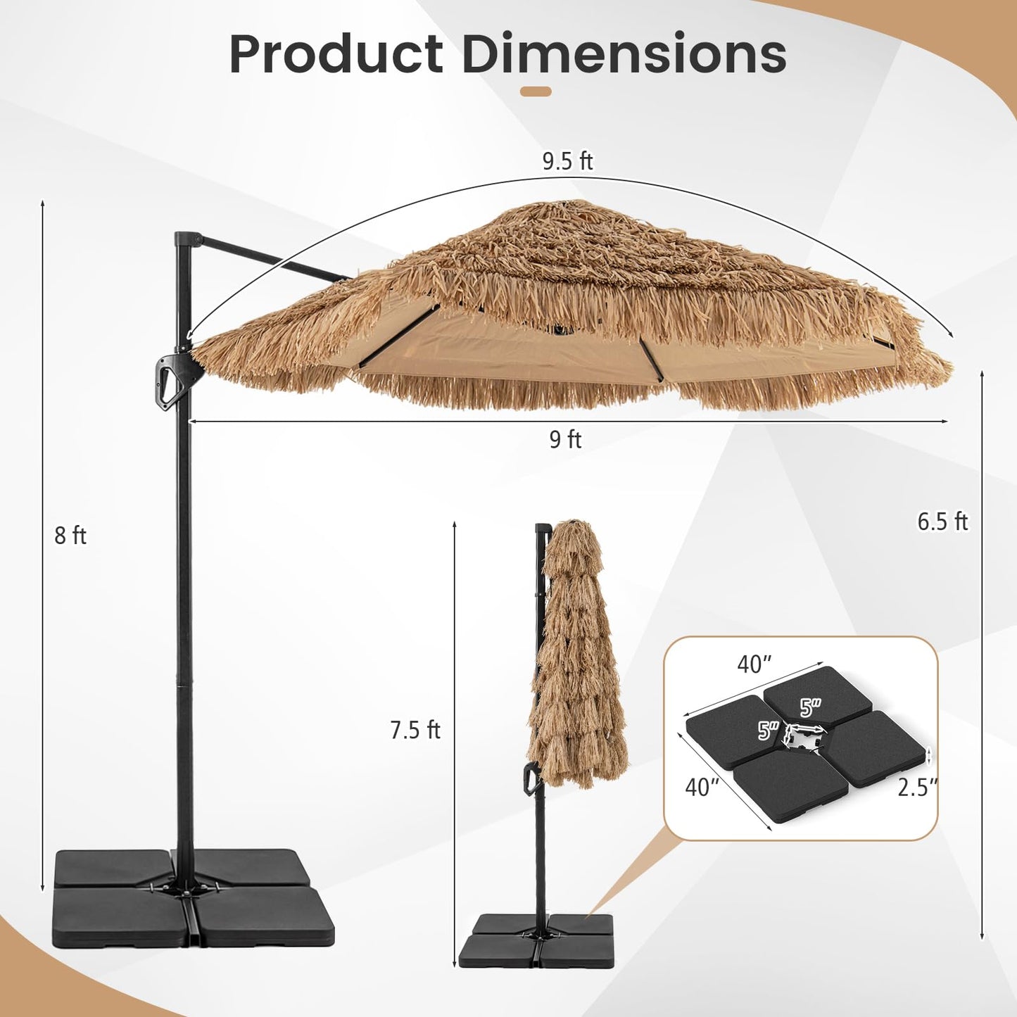 Tangkula 9.5ft Tiki Patio Umbrella with Base Included Offset Cantilever Thatched Outdoor
