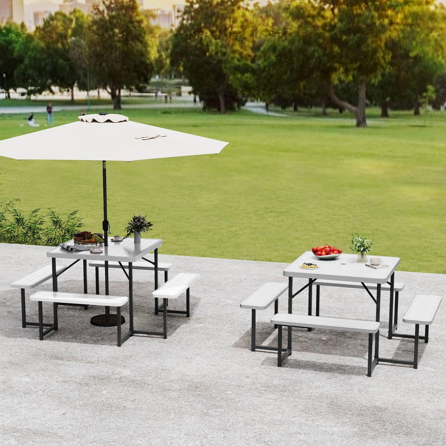 Tangkula 8 Person Picnic Table HDPE Outdoor Square Table and Bench Set