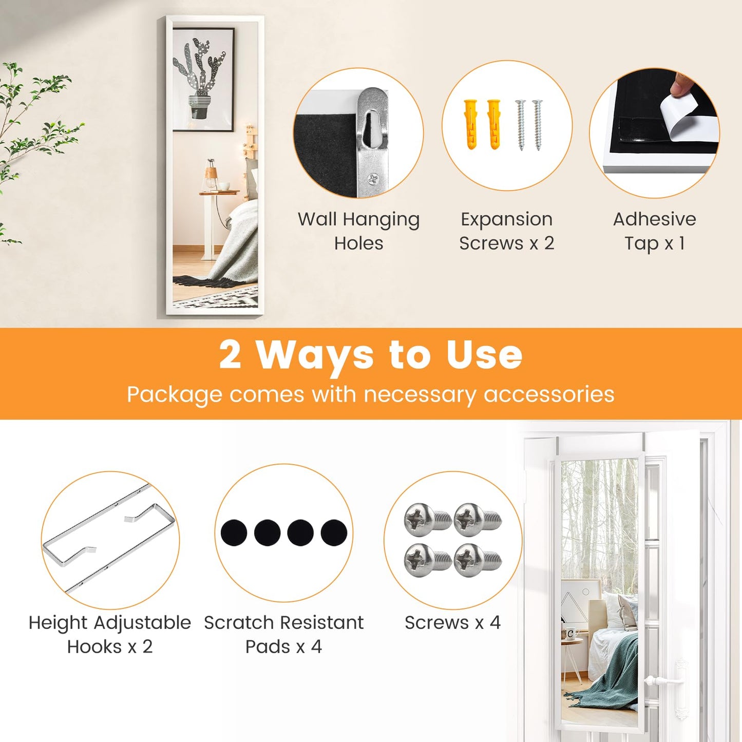 Tangkula Full Length Door Mirror Wall Mirror for Home Office Dorm