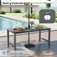 Tangkula 67" HDPE Outdoor Dining Table with Wood-Like Tabletop and Umbrella Hole