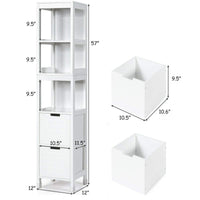 Tangkula Tall Bathroom Storage Cabinet, Multifunctional Bathroom Floor Cabinet with 3 Tier Shelves and 2 Drawers