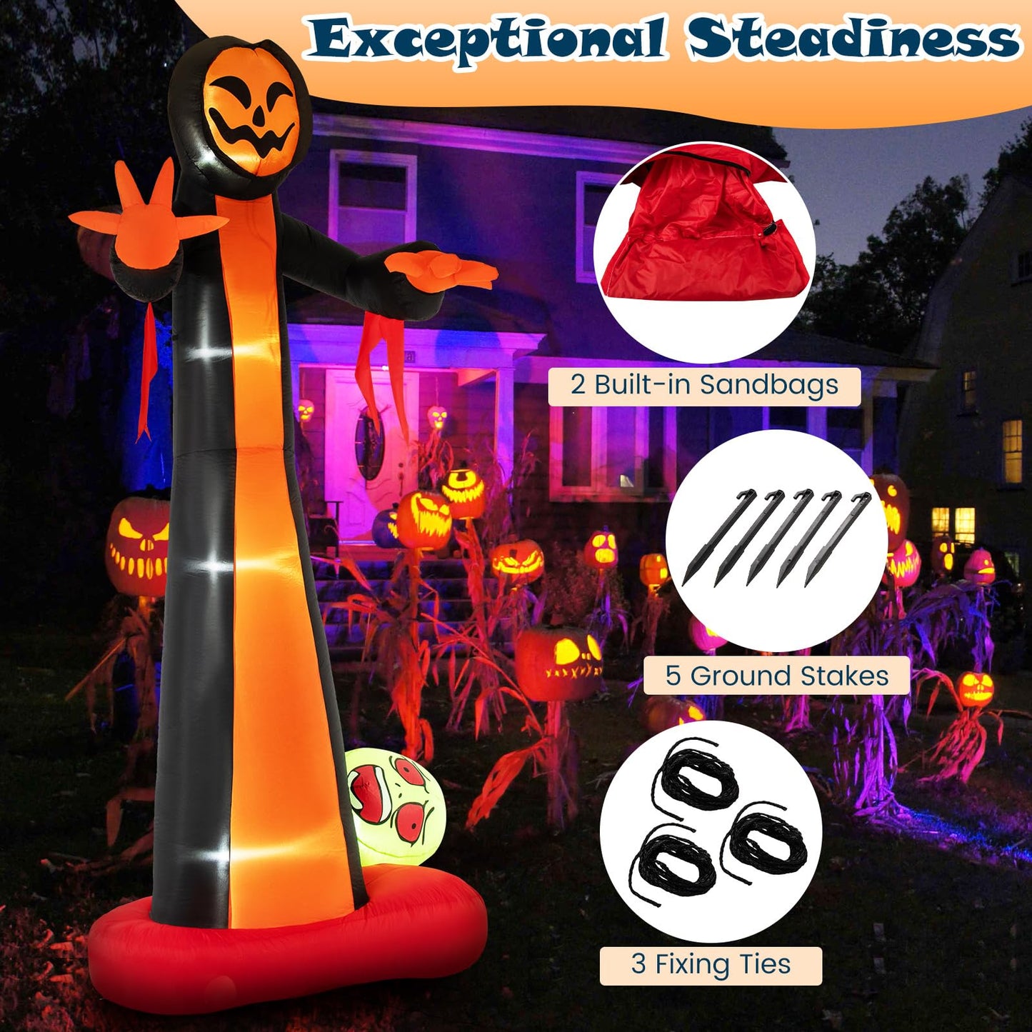 Tangkula 12 FT Inflatable Grim Reaper Ghost, Large Halloween Inflatables with Built-in LED Lights and Scary Skull