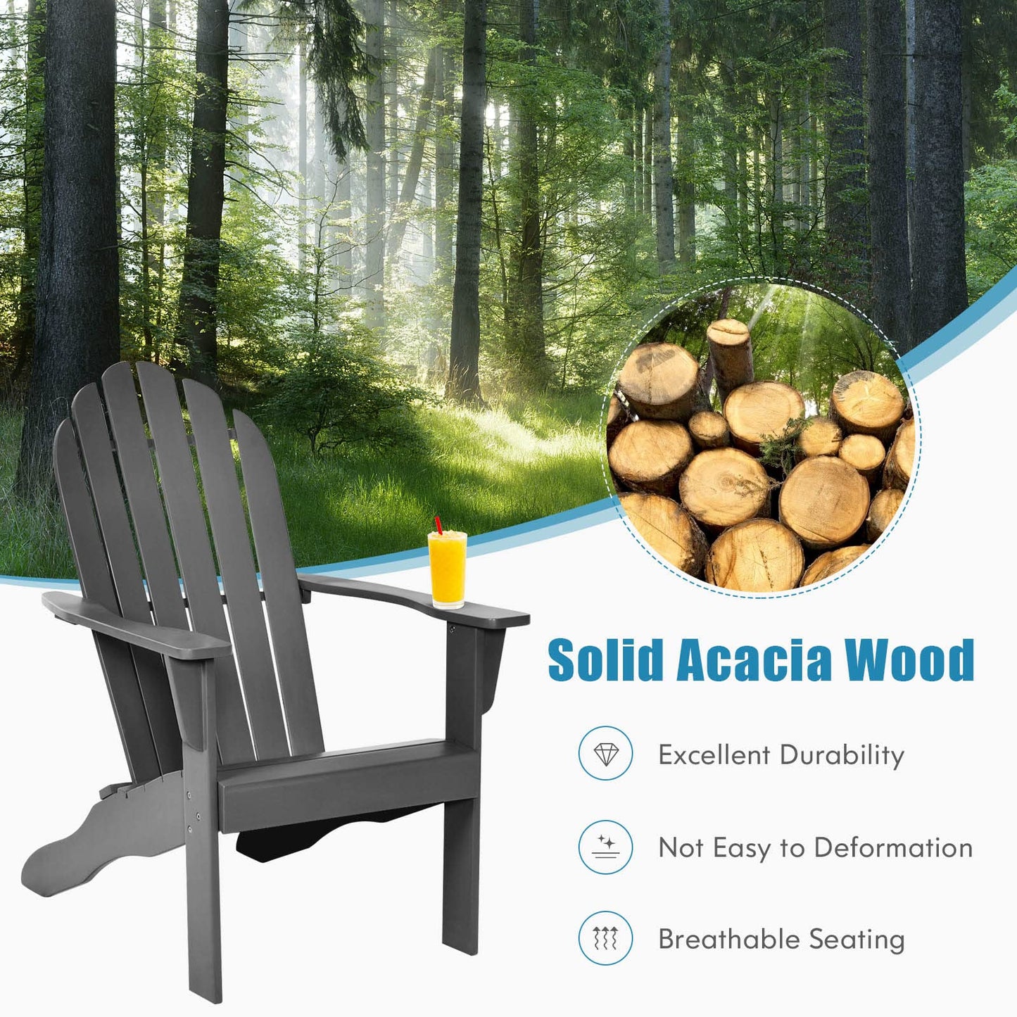 Adirondack Chair,  for Patio Deck Lawn Backyard, Garden Adirondack Furniture