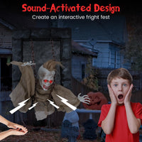 Tangkula Halloween Hanging Animated Zombie Prisoner Decoration Sound-Activated