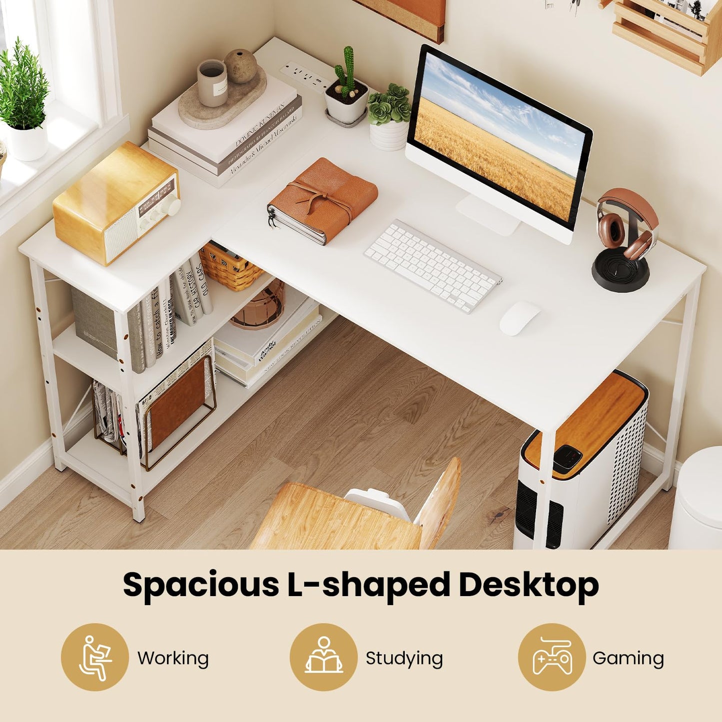 Tangkula L-Shaped Computer Desk with Reversible Shelves
