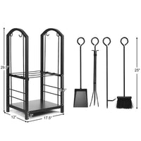 Range-bûches Tangkula avec 4 outils de cheminée, support de rangement pour bûches avec kit d'outils de cheminée (17,5" L x 12" l x 29,5" H)