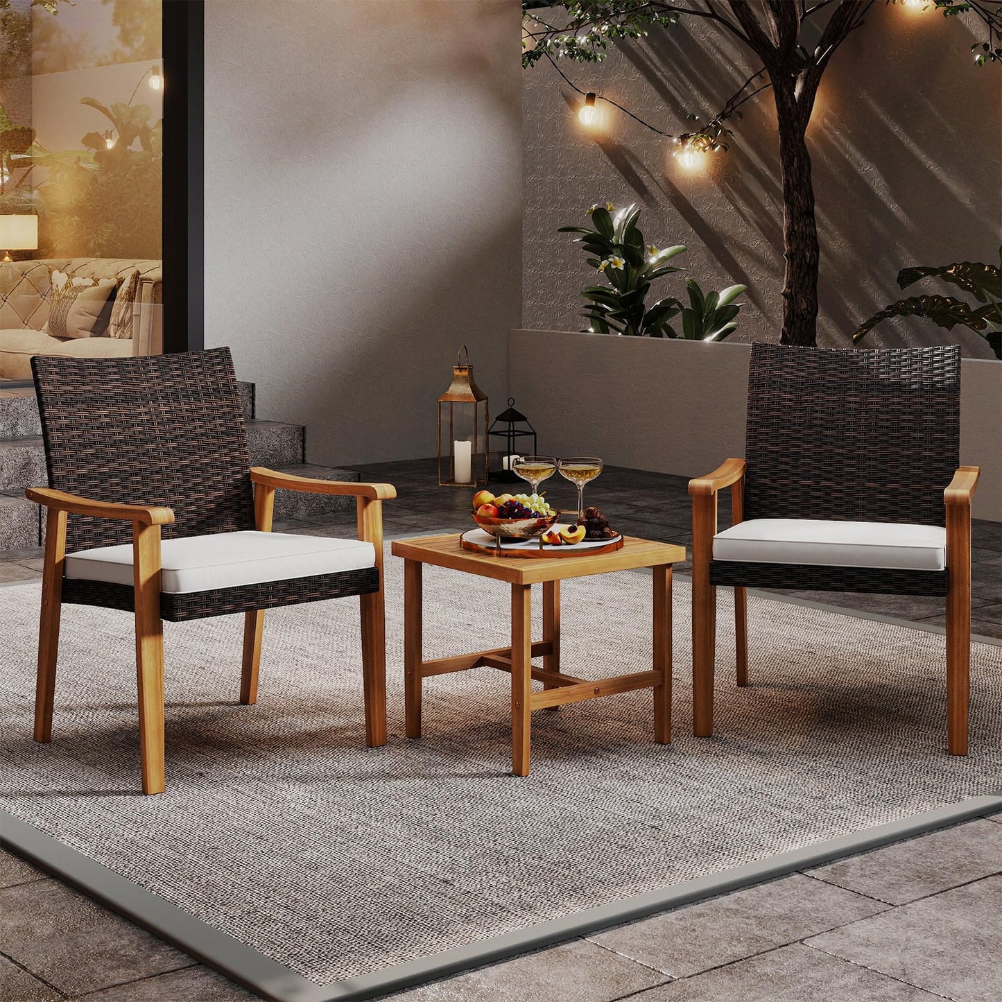 Ensemble de mobilier de patio en osier PE Tangkula 3 pièces pour véranda
