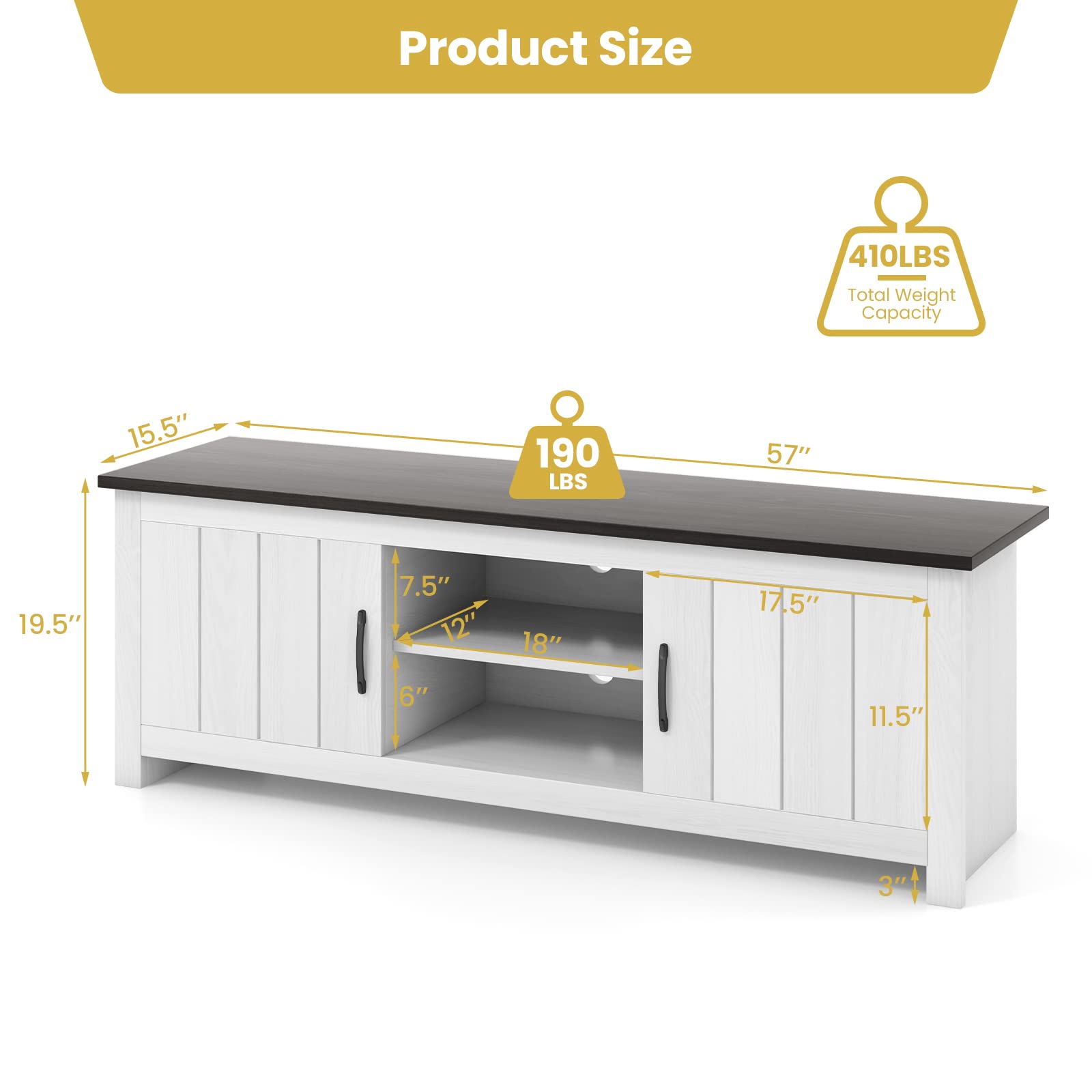 2 Doors TV Stand for TVs up to 65" - Tangkula