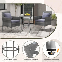 Tangkula 3-Piece Patio Furniture Set w/A Tempered Glass Table & 2 Cushioned Chairs