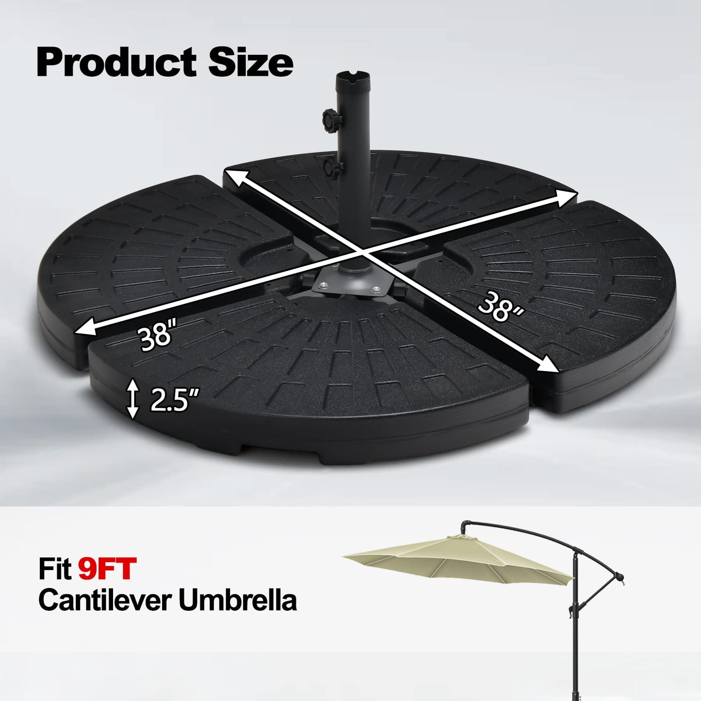 Tangkula Pied de parasol déporté 4 pièces 84 kg, base lestable à eau et sable, support de parasol d'extérieur robuste