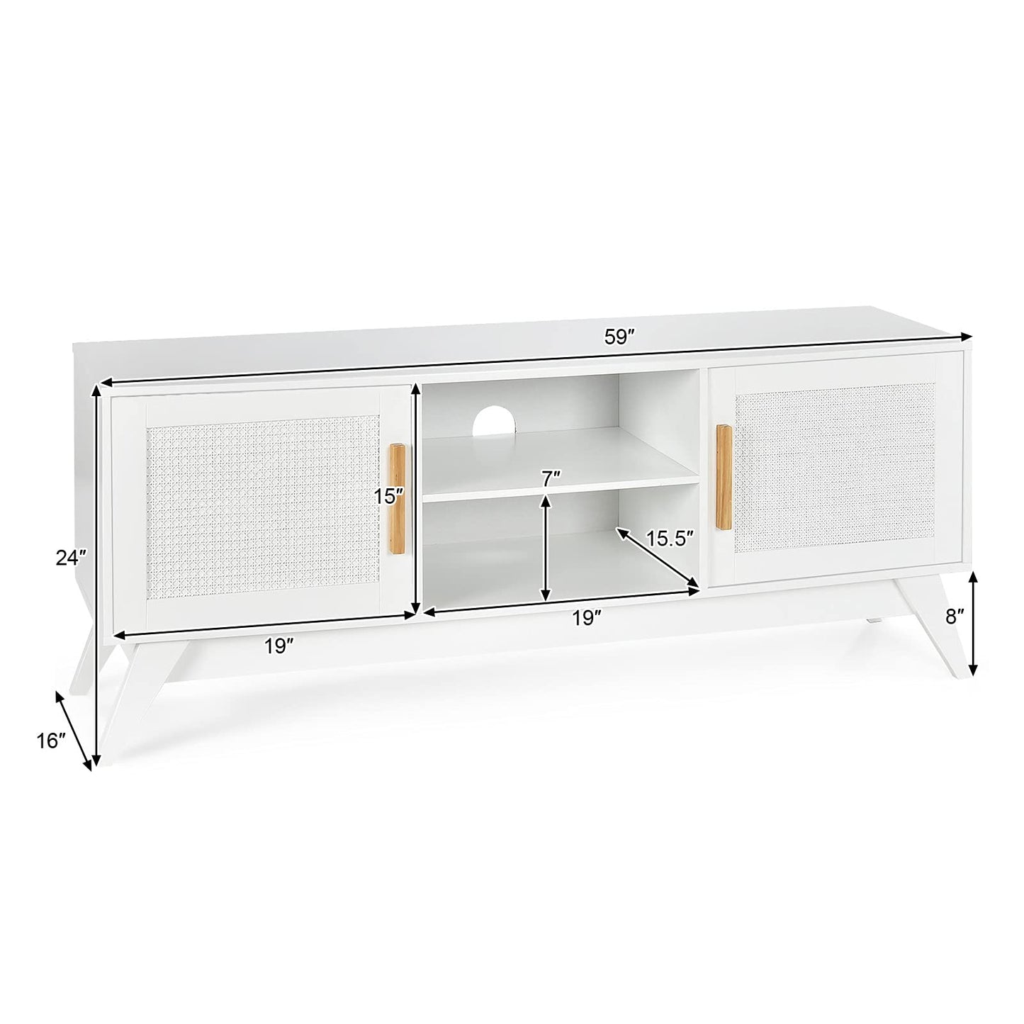 Tangkula Rattan TV Stand for TVs Up to 65 Inches with Cable Holes for Bedroom Living Room