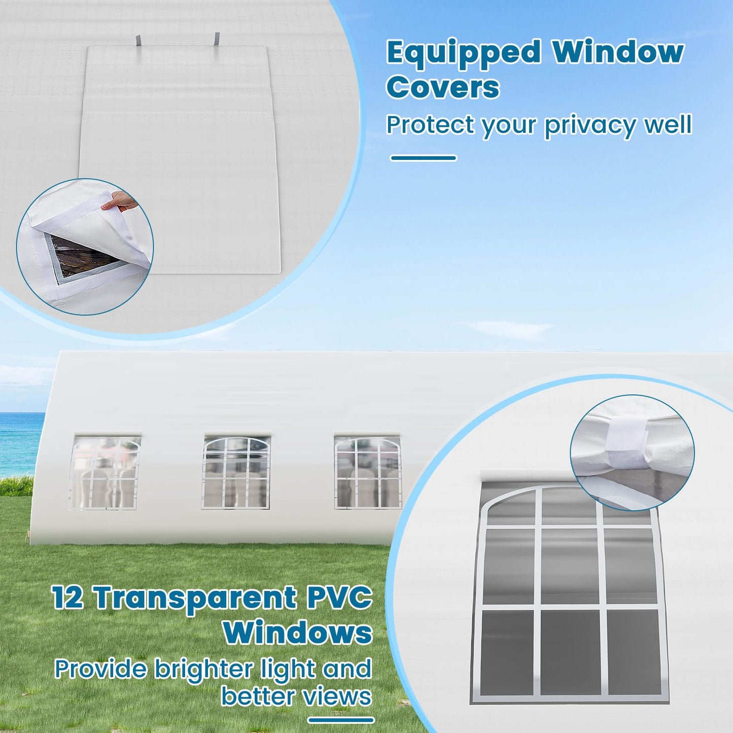 Tangkula 20x40 Ft Heavy Duty Party Tent, Large White Event Tent with Sidewalls, Zippered Door & 12 Windows