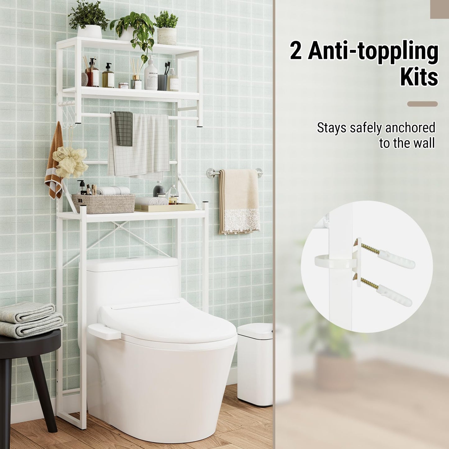 Tangkula 3-Tier Over The Toilet Storage with Hanging Bar & 3 S-Shaped Hooks