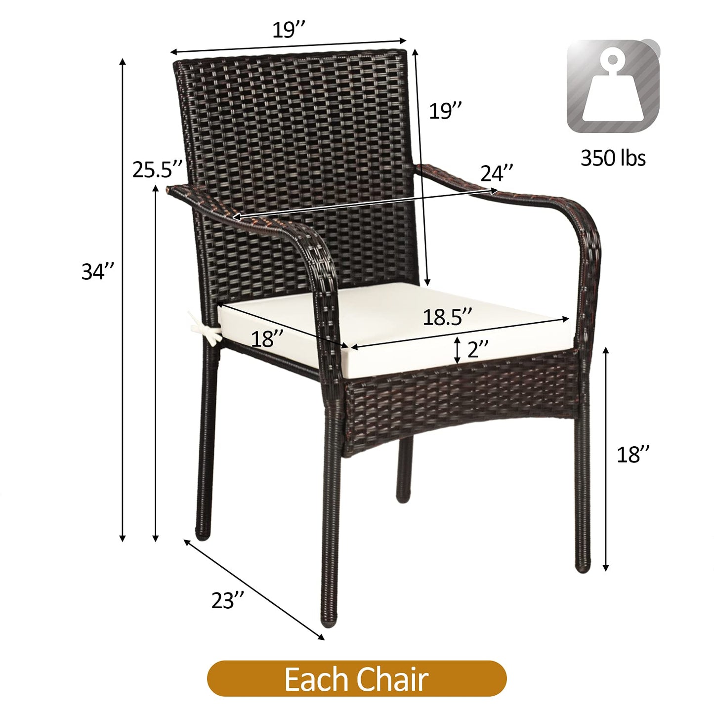 4 Pieces Patio Rattan Dining Chairs, Outdoor Stackable Wicker Chairs with Comfortable Cushions and Armrests