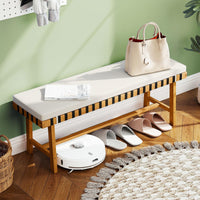 Tangkula Acacia Wood Outdoor Bench with Padded Cushion