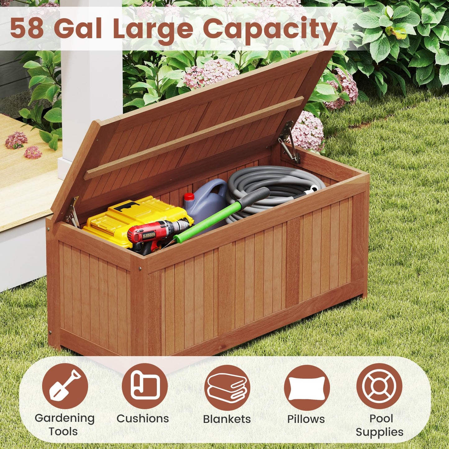 Tangkula 58 Gallon Wood Deck Box for Garden