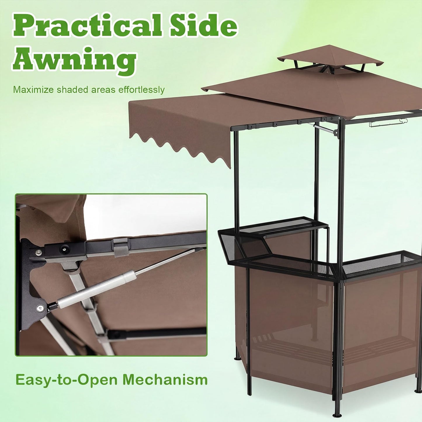 Tangkula 3 Piece Patio Bar Set | Grill Gazebo & 2 Foldable Bar Stools with Awning