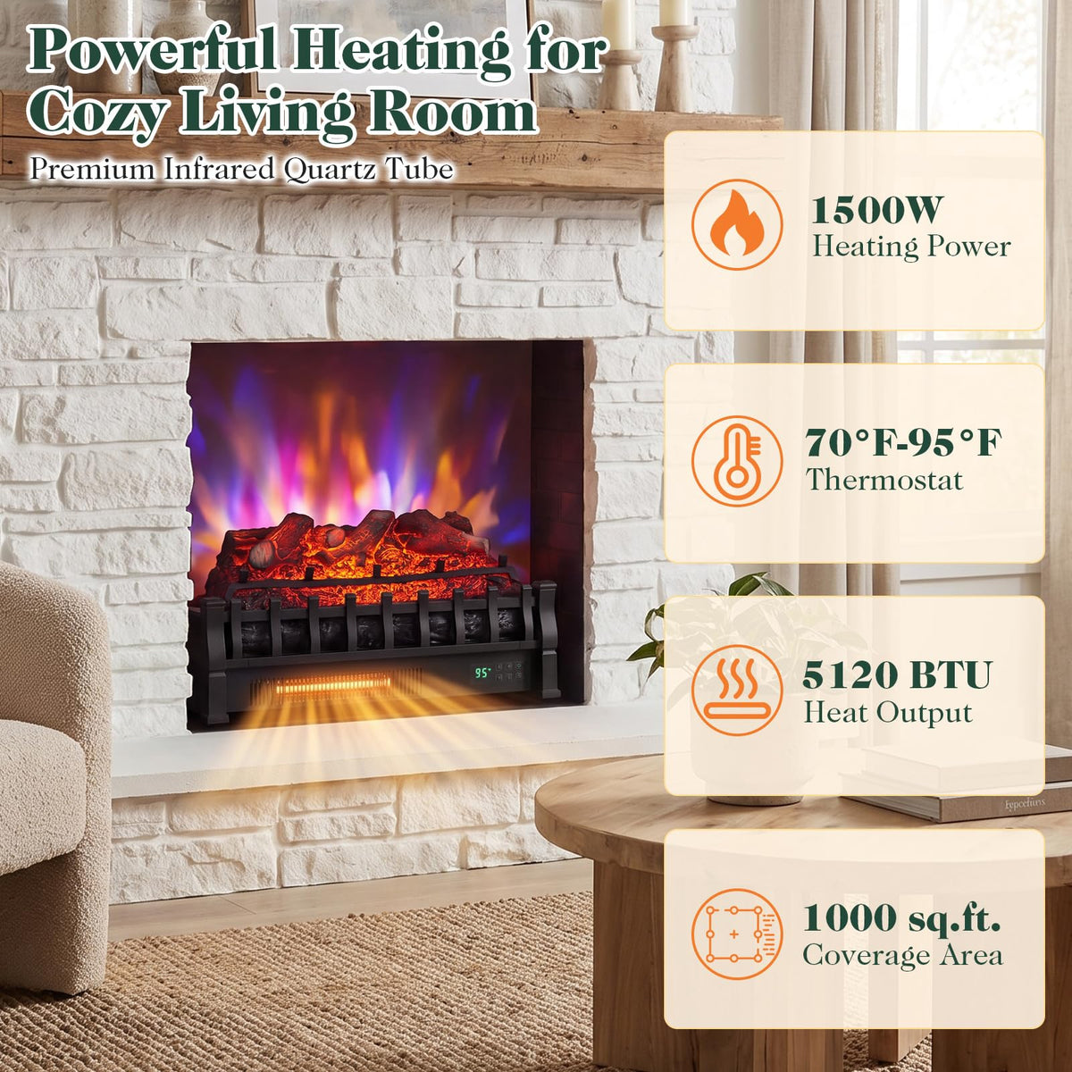 Tangkula 23" Smart Electric Fireplace Compatible with Alexa