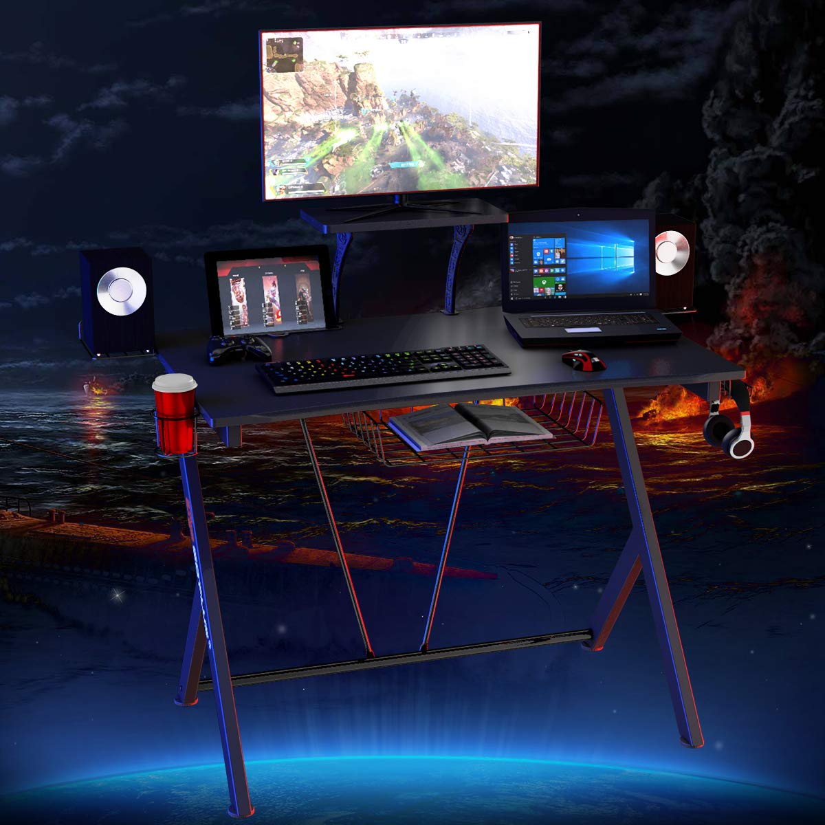 Tangkula Computer Desk Gaming Desk with Headset Hook