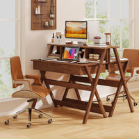 Tangkula Bureau Mid-Century avec 3 Tiroirs de Rangement