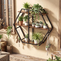 Tangkula 3-Tier Geometric Bookcase with 4 S-Shaped Hooks & Heavy Duty Metal Frame