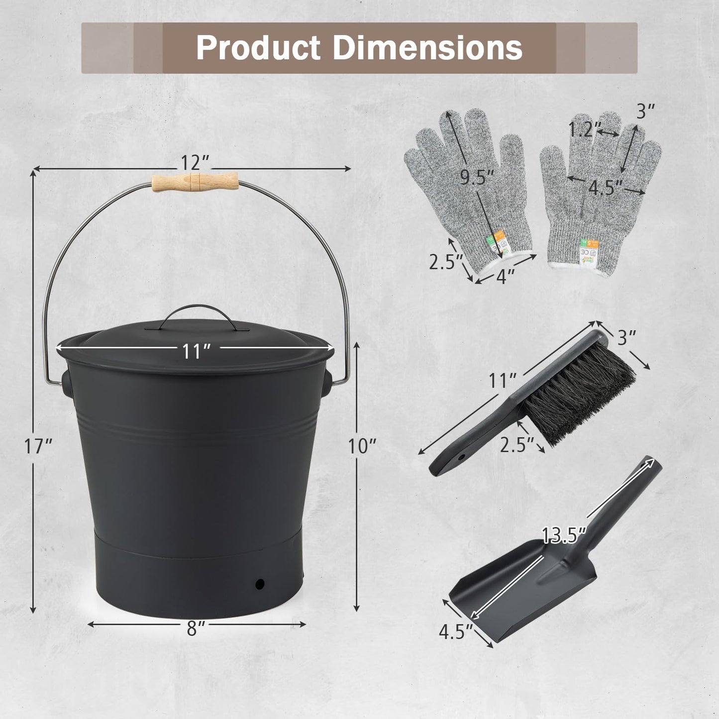 Tangkula 2 Gallon Metal Fireplace Bucket with Handle