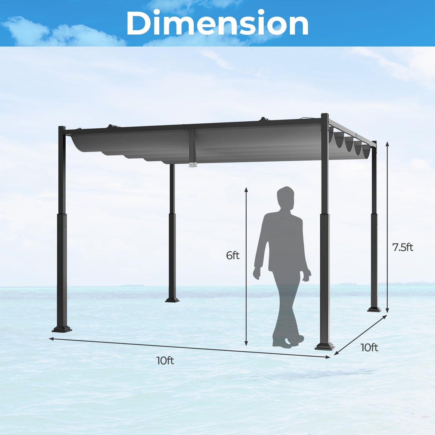 Tangkula 10x10Ft Pergola, Patio Pergola with Retractable Sun Shade Canopy