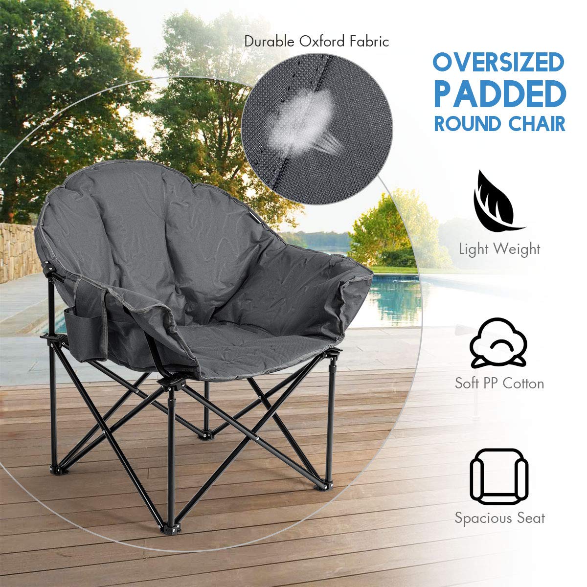 Tangkula Oversized Camping Chair with Cup Holder