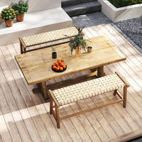 Tangkula Teak Wood Outdoor Bench Patio Backless Wooden Dining Bench